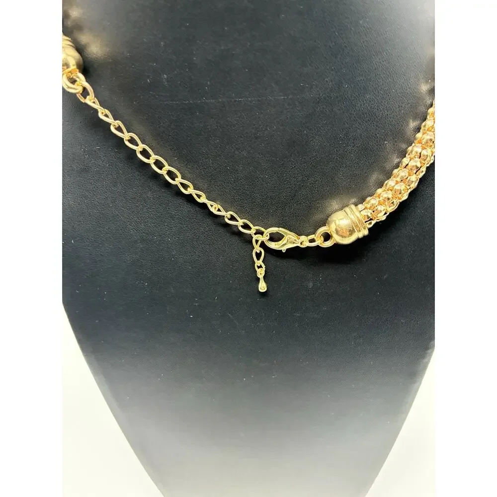 Tortoise Shell Chevron Pendant Gold Tone Chain Statement Necklace Costume